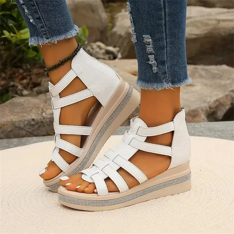 Wedge sandals with rhinestone decoration