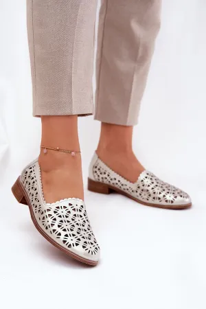 Women's lacy pattern natural leather loafers