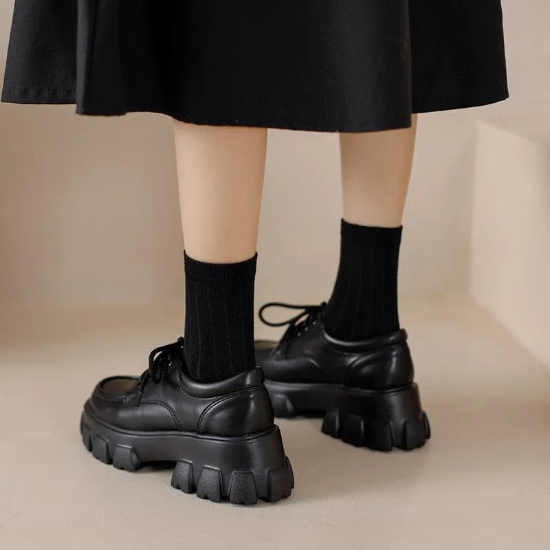 Women's Lolita Style Platform Loafers with Chunky Heel in Classic Black